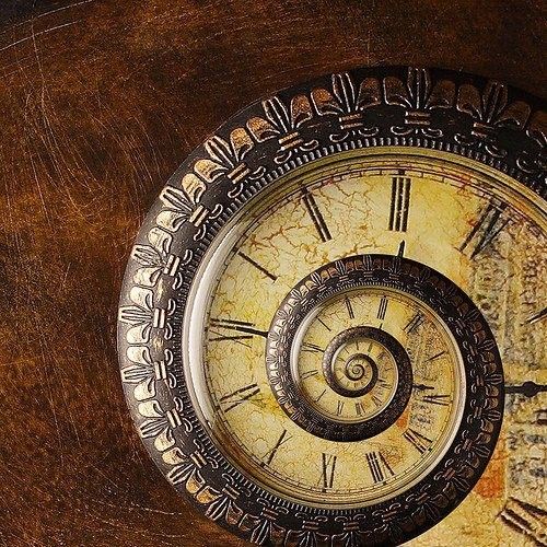 Een spiraalvormige uurwerk als symbool voor de oneindig vliedende tijd, Kairos or Caerus